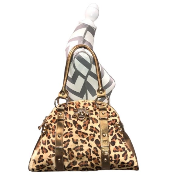 Betsey Johnson Vintage Leopard Print Fur and Metallic Gold Large Shoulder Bag - Picture 1 of 14